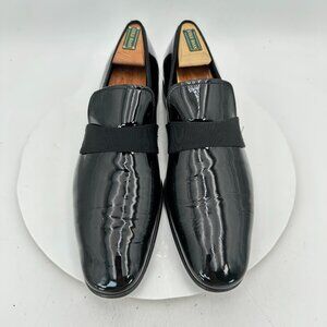Salvatore Ferragamo Men Size 10.5D Black Patent Leather Tuxedo Loafer Shoes